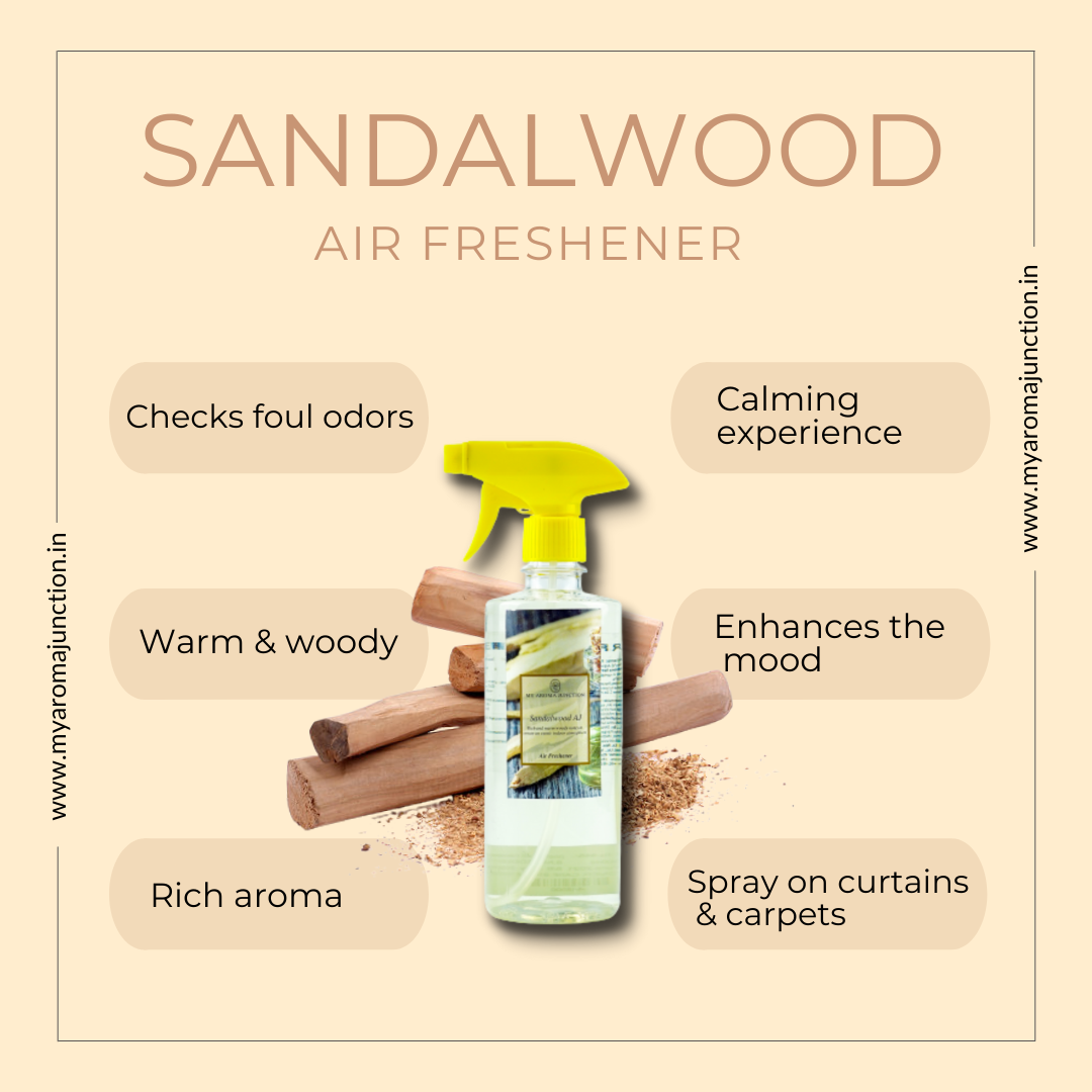 Long-lasting Sandalwood Air Freshener – A premium fragrance for relaxation and sophistication from My Aroma Junction best perfume brand in India