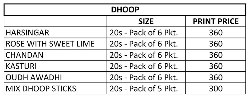 .Price List-Dhoop Sticks